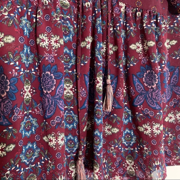 Knox Rose Purple Floral Boho Tasseled Peasant Top - Picture 4 of 4